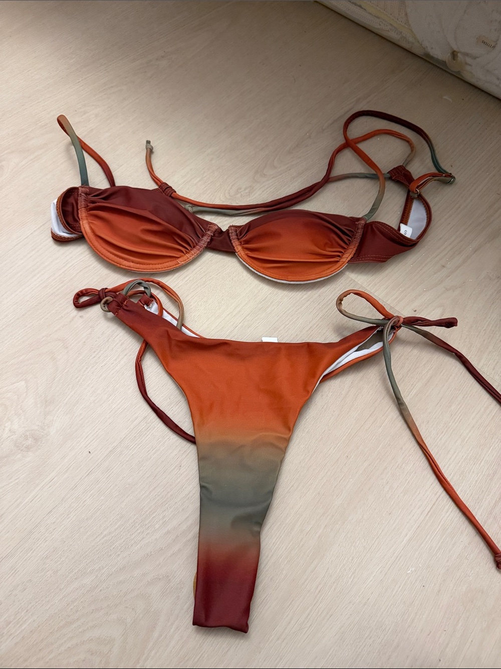 Women's Tie-Side Ombre Bikini Set - Rust Orange